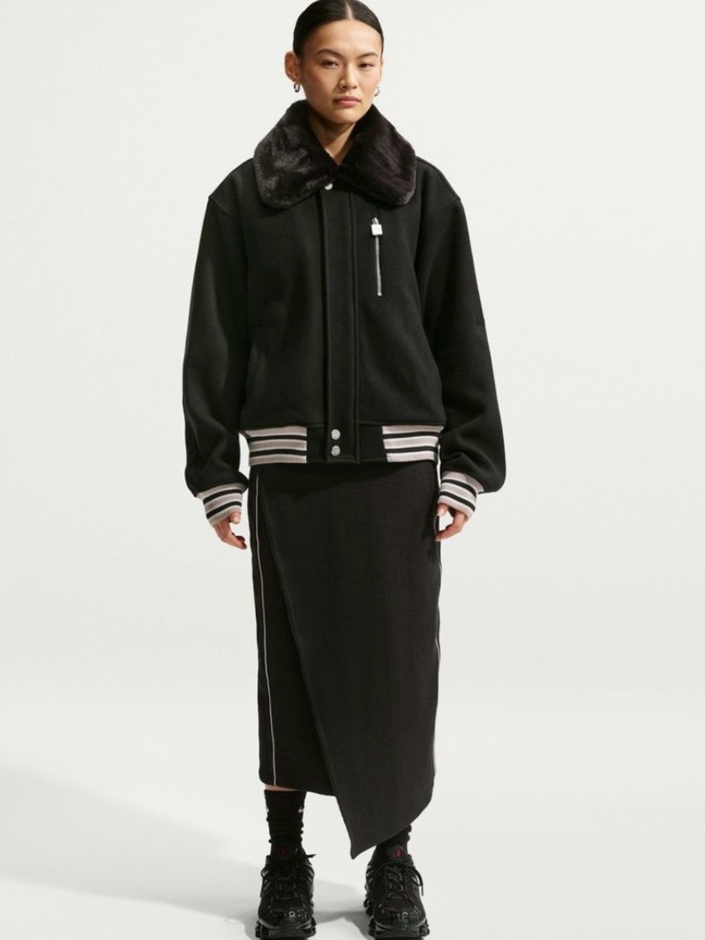 NEW $300 Nike Naomi Osaka Full Zip Varsity Wool Jacket Black Size M HV2058-010